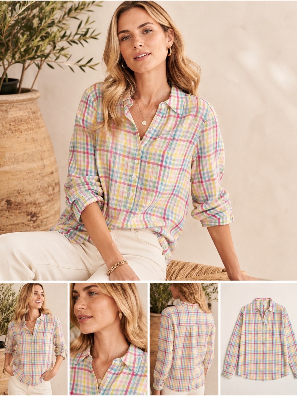 Pastel Plaid Cotton Shirt 1X Talbots
